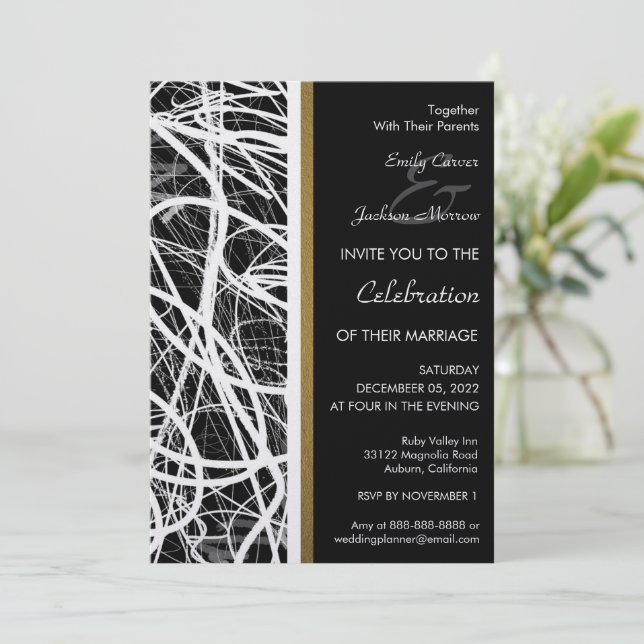 Modern White Swirl Wedding Invitation Einladung (Stehend Vorderseite)