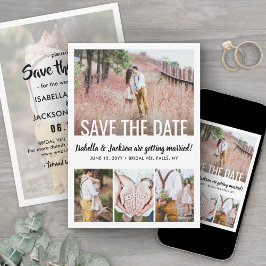 Modern White Typography Overlay Five Photo Wedding Save The Date
