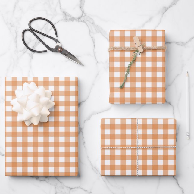 Modern White und Orange Gingham Kariert Geschenkpapier Set (Vorderseite)