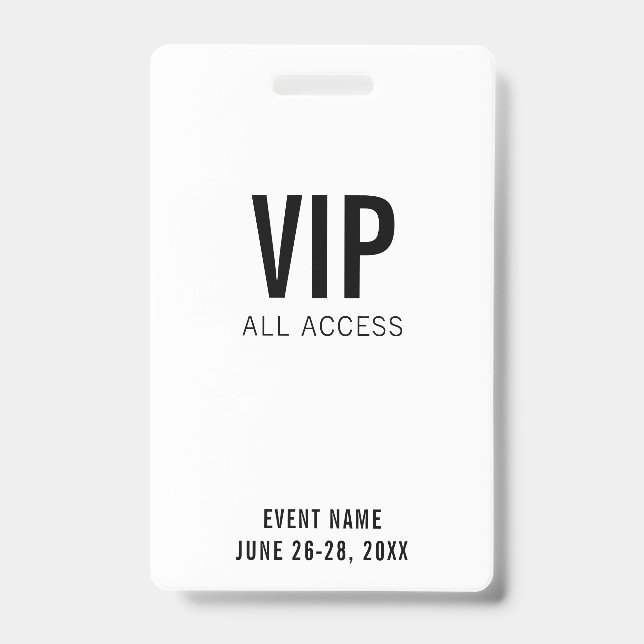 Modern White VIP All Access QR Code Event  Ausweis (Vorderseite)