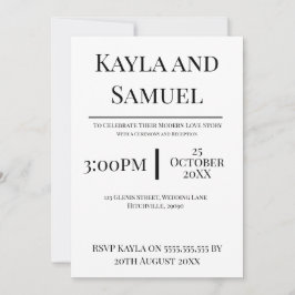 Modern White Wedding Invitation with Black Text Einladung