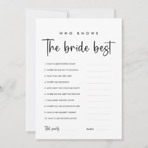 Modern Who Knows The Bride Best Spielkarte Einladung