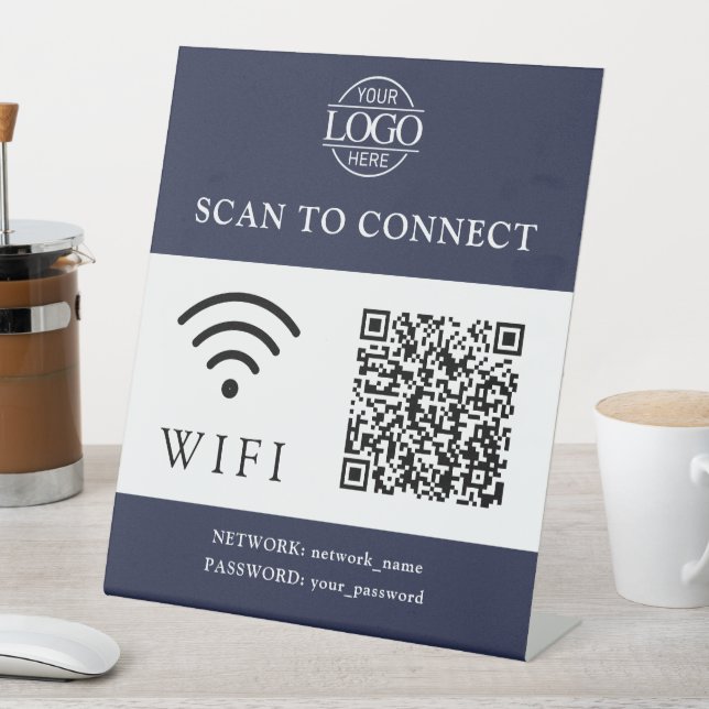 Modern Wifi Password & Network | QR Code Logo Sockelschild (In Situ)