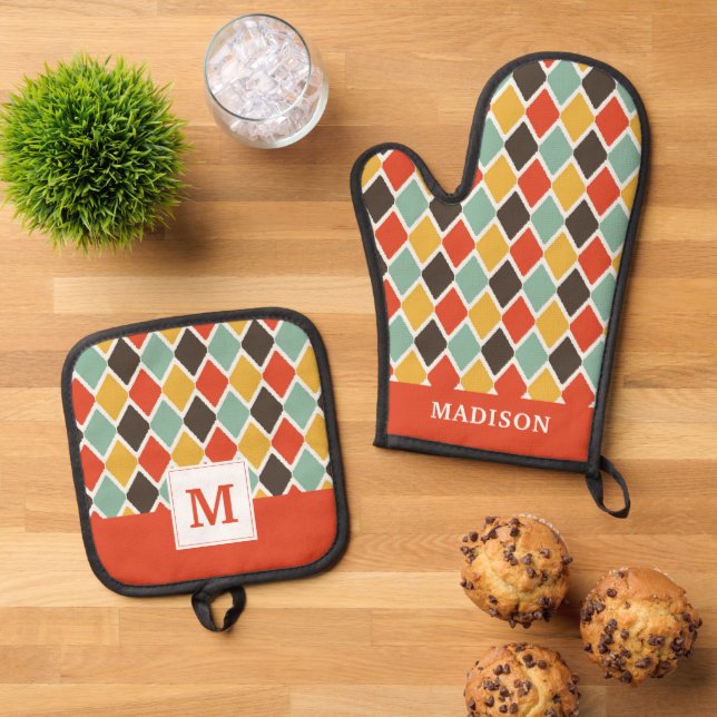 Modern Wikat-Tribal Ofenhandschuh & Topflappen-Set (Oben Unten)
