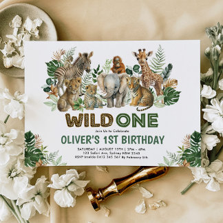 Modern Wild One Jungle Safari Tiere Geburtstag Einladung