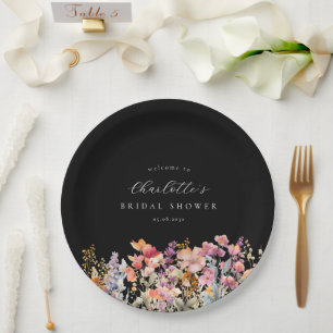Modern, Wildblumen-Junggesellinnen-Abschied Schwar Pappteller