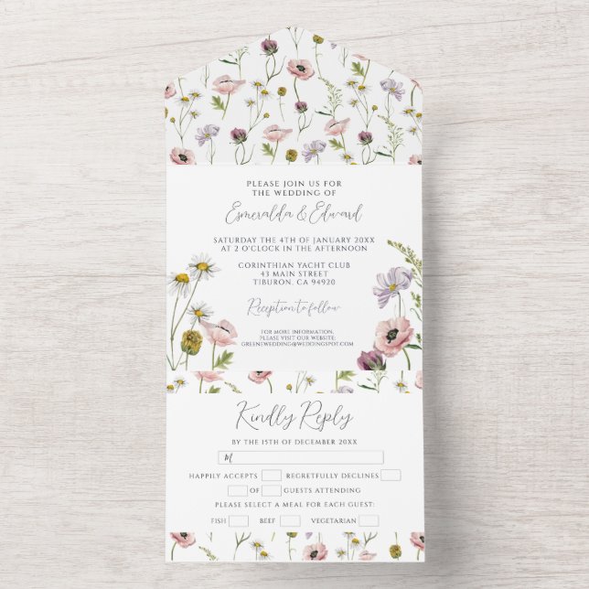 Modern Wilde Blume Boho Botanischer Garten Hochzei All In One Einladung (Innen Boden)