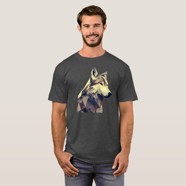 Modern Wilderness: Abstract Geometric Wolf Design T-Shirt (Vorne ganz)
