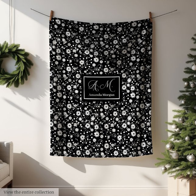 Modern Wildflower Blanket Custom Monochrome Style Fleecedecke (Modern Wildflower Blanket Custom Monochrome Style)