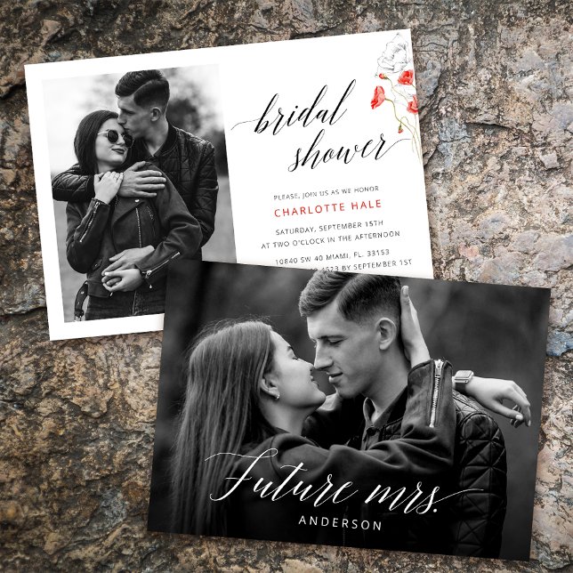 Modern Wildflower Poppy Photo Bridal Shower Einladung (Von Creator hochgeladen)