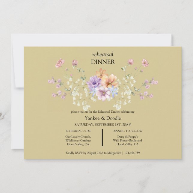Modern wildflower spring wedding Dinner Invitation Einladung (Vorderseite)
