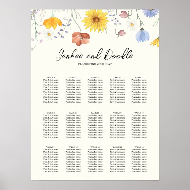 Modern wildflowers spring wedding  Seating Chart Poster (Vorne)