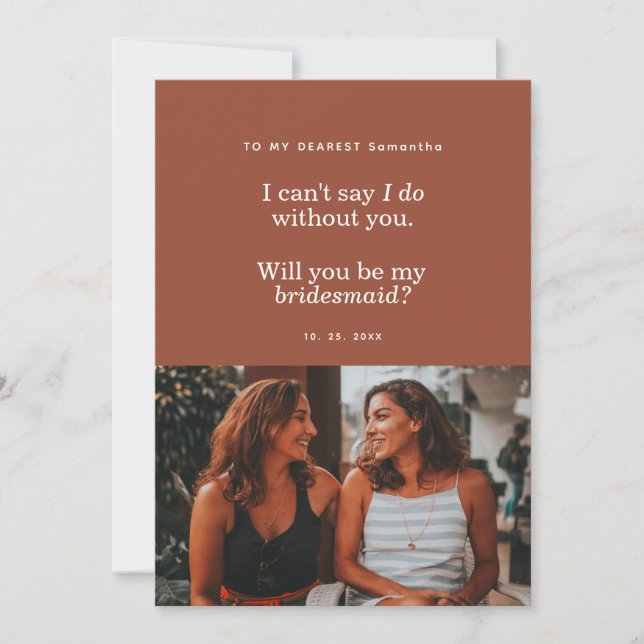 Modern Will You Be My Bridesmaid Photo Card (Vorderseite)