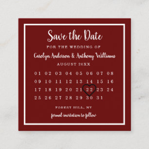 Modern Wine Red Calendar Save the Date Begleitkarte