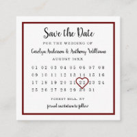 Modern Wine Red Calendar Save the Date
