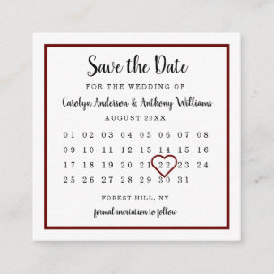Modern Wine Red Calendar Save the Date Begleitkarte