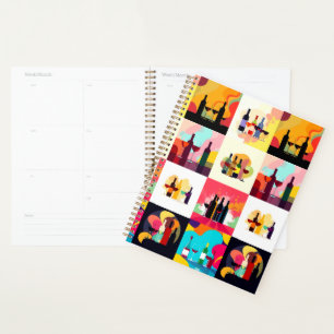 Modern Wine Set Silhouette Collage - Bold Colorful Planer