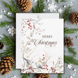 Modern Winter Berries Birds Weihnachten Mitteilungskarte