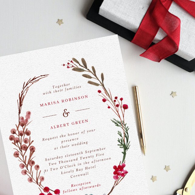 Modern Winter Berries Wreath Wedding Einladung (Von Creator hochgeladen)