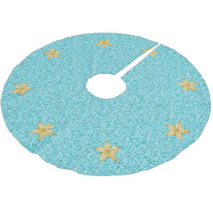 Modern Winter Blue Glitzer Gold Stars Weihnachten Polyester Weihnachtsbaumdecke