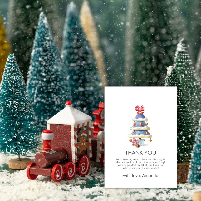 Modern Winter Bow Christmas Tree Baby Shower  Dankeskarte (Modern Winter Bow Christmas Tree Baby Shower Thank You Card)