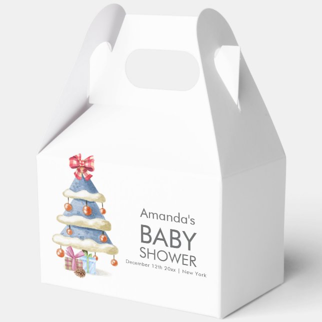 Modern Winter Bow Christmas Tree Baby Shower  Geschenkschachtel (Vorderseite)