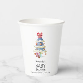 Modern Winter Bow Christmas Tree Baby Shower Pappbecher