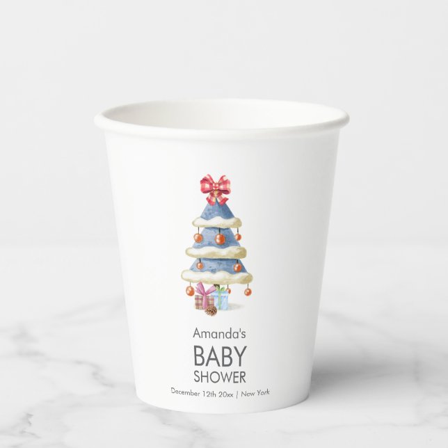 Modern Winter Bow Christmas Tree Baby Shower  Pappbecher (Vorderseite)