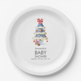 Modern Winter Bow Christmas Tree Baby Shower Pappteller