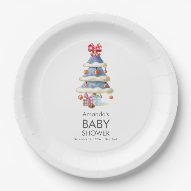 Modern Winter Bow Christmas Tree Baby Shower  Pappteller (Vorderseite)