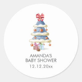 Modern Winter Bow Christmas Tree Baby Shower Runder Aufkleber