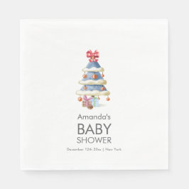 Modern Winter Bow Christmas Tree Baby Shower Serviette