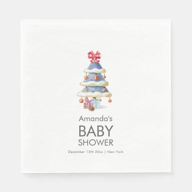 Modern Winter Bow Christmas Tree Baby Shower  Serviette (Vorderseite)
