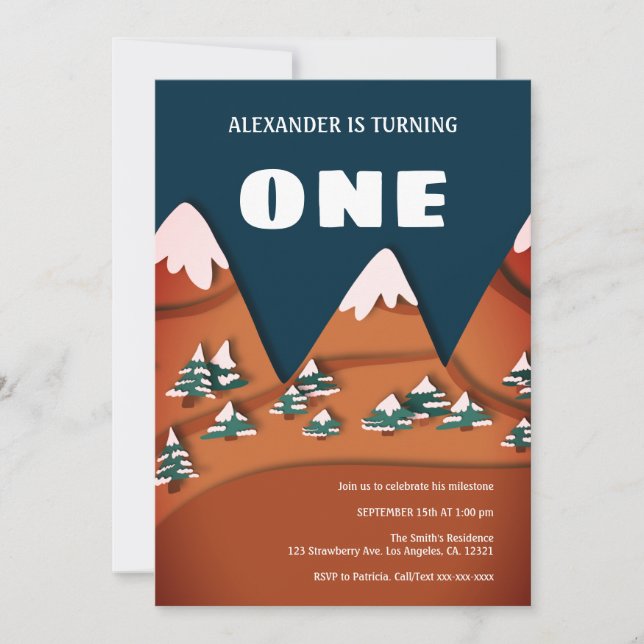 Modern Winter Boy First Birthday Einladung (Vorderseite)