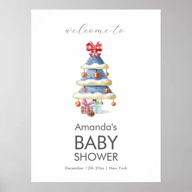 Modern Winter Christmas Tree Baby Shower Welcome Poster (Vorne)