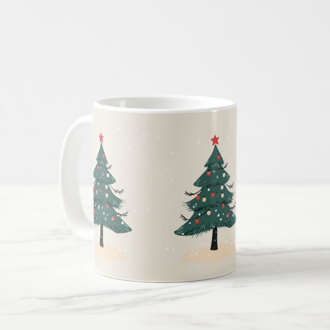 Modern Winter Evergreen Weihnachtsbaum Kaffee Tass Kaffeetasse (Vorderseite Links)
