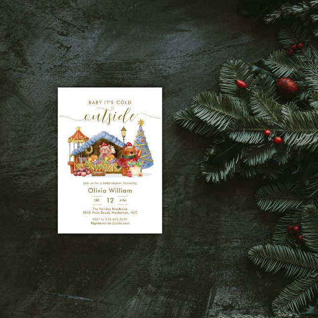 Modern Winter Farmer Market Teddy Bear Baby Shower Einladung (Modern Winter Farmer Market Teddy Bear Baby Shower Invitation)