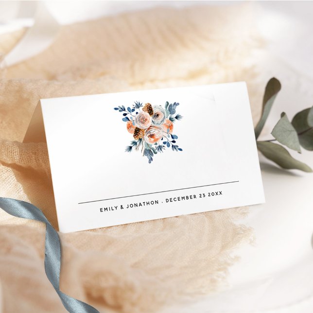Modern Winter Florals Names Date Wedding Place Car Platzkarte (Von Creator hochgeladen)