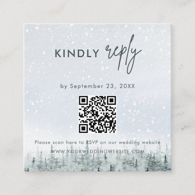 Modern Winter Forest Wedding RSVP Card Begleitkarte (Vorderseite)