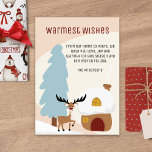 Modern Winter Moose Scandi Japandi Weihnachten<br><div class="desc">Diese schöne Weihnachtskarte im modernen Stil besticht durch ein japanisches Design, das Skandinavien und japanische Stile nahtlos kombiniert. Die Karte ist weiß, beige, rot, hellblau und schwarz. Das Design zeichnet sich durch eine einfache, niedliche Waldlandschaft von einem Baum, Haus und Elch aus. Der Gruß auf der Karte lautet "Von unserer...</div>