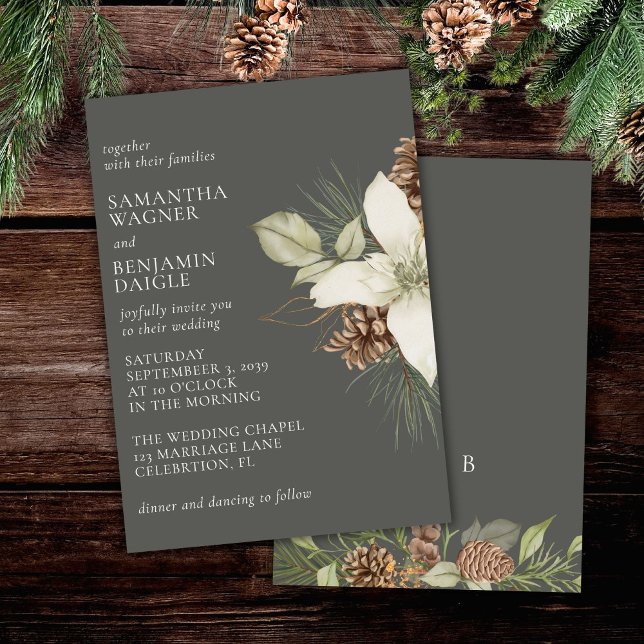 Modern Winter Pine Stone Gray Hochzeit Einladung (Von Creator hochgeladen)