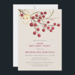 Modern Winter Red Berry 60. Geburtstagsparty Einladung<br><div class="desc">Schöne schicke rustikale Geburtstagseinladung für eine Wintergeburtstagsfeier. Es gibt rote Waldbeeren auf einem nackten Ast,  die mit einer Goldglocke und einem Zwirn dekoriert sind.</div>