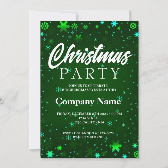 Modern Winter Schneeflocken grün weiße Weihnachten Einladung (Vorderseite)