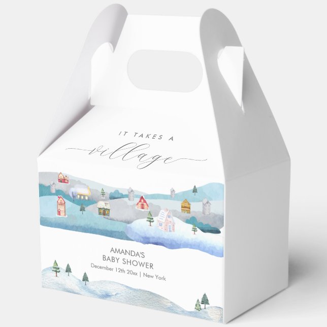 Modern Winter Snow It Takes A Village Baby Shower  Geschenkschachtel (Vorderseite)