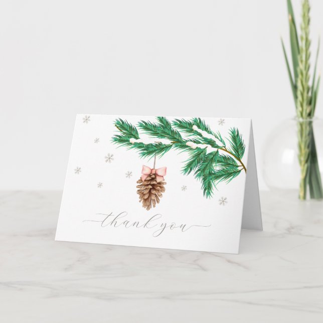 Modern Winter Snowflake Pine cone Baby Shower  Dankeskarte (Vorderseite)
