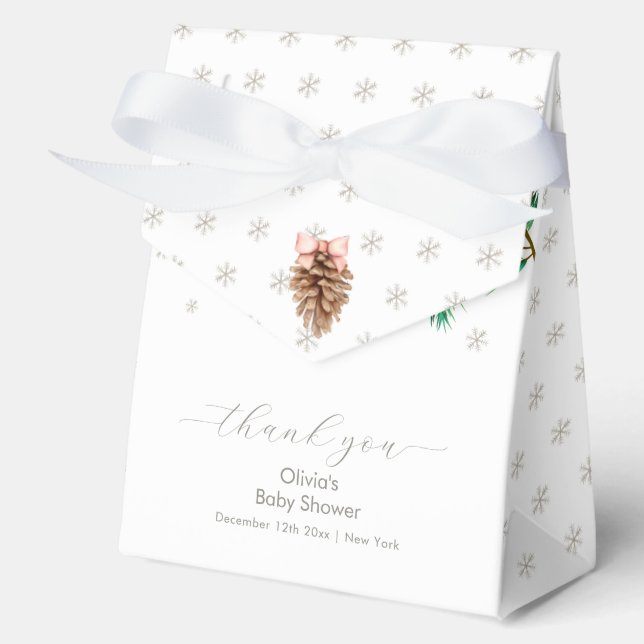 Modern Winter Snowflake Pine cone Baby Shower Geschenkschachtel (Vorderseite)