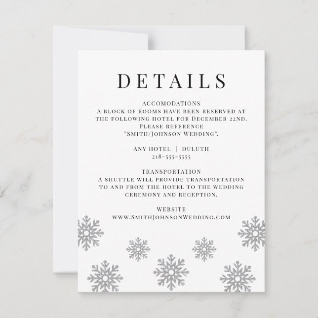 Modern Winter Snowflake Wedding Details Card RSVP Karte (Vorderseite)