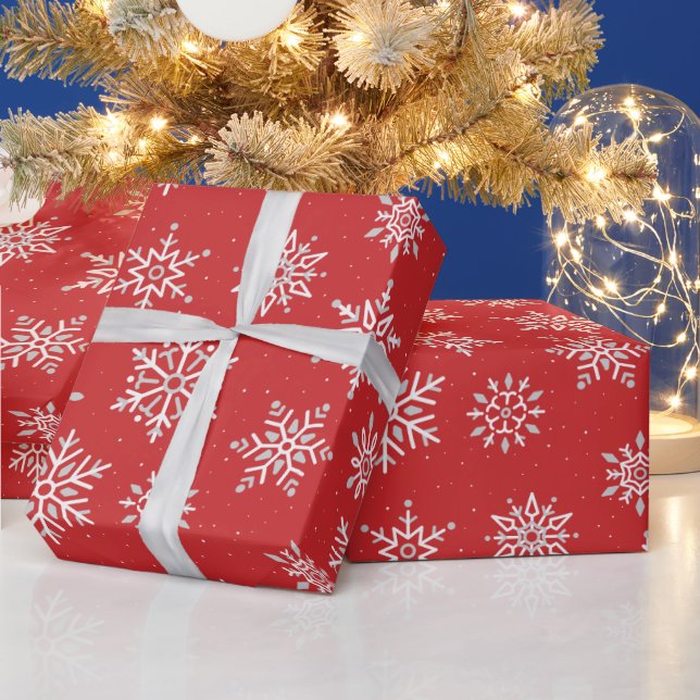 Modern Winter Snowflake Weihnachten Roter Urlaub Geschenkpapier (Feiertage)