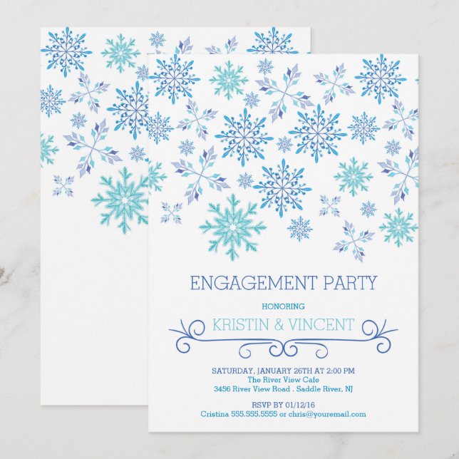Modern Winter Snowflakes Engagement Party Einladung (Vorne/Hinten)