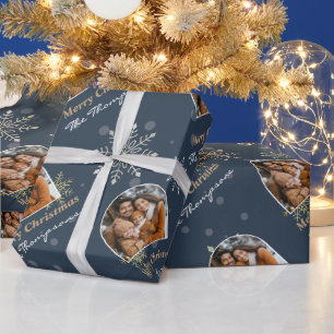 Modern Winter Snowflakes Foto Navy Blue Weihnachte Geschenkpapier